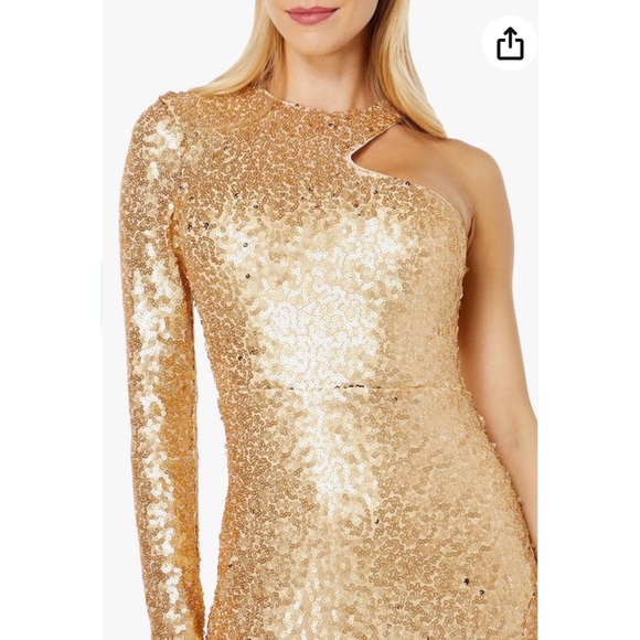 BCBG max azria one shoulder gold gown with slit - Picture 5 of 5